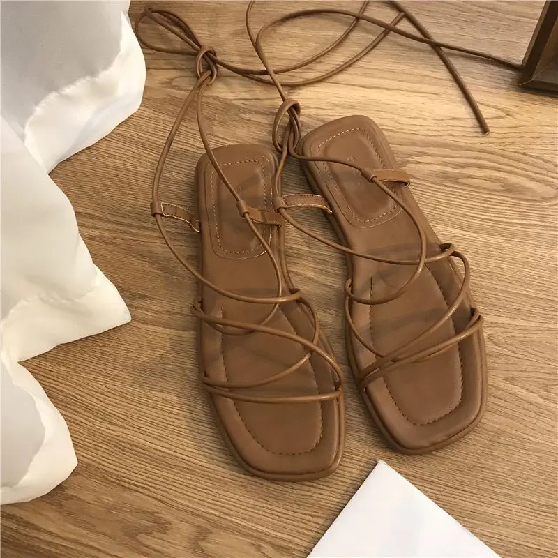 2023 Summer New Sandals For Women Beach Fashion Sexy Flat Casual Cross-Tie Open Toe Fairy Style Narrow Band Shoes