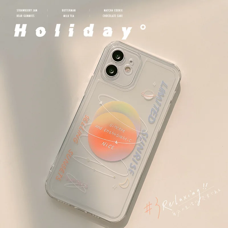 

Fashion Sunrise Moon Transparent Phone Case For iPhone 14 11 12 13 Pro max SE 3 8 7 Plus XR XS MAX X Soft Clear TPU Cover Funda