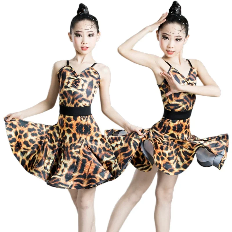 

Женский костюм, детские танцевальные костюмы с леопардовым принтом, детское танцевальное платье для девочек, танцевальное платье для латиноамериканских танцев