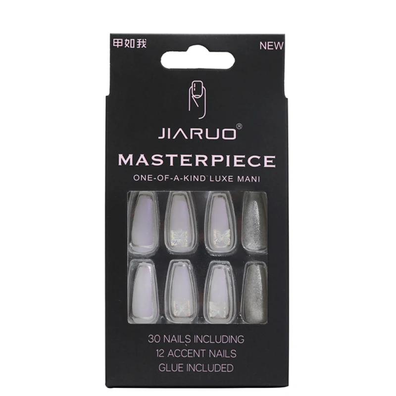 

Fake Nails Press on Nail Art Tips Stick Set Manicure Acrylic Top Forms for Glue Gel with Designs Extension Reusable False Nails