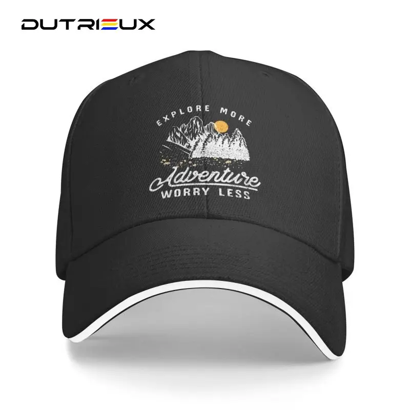 

Baseball Cap For Women Men Custom Adventure Awaits Camping Life Mountain Climbing Adjustable Explore More Worry Less Dad Hat