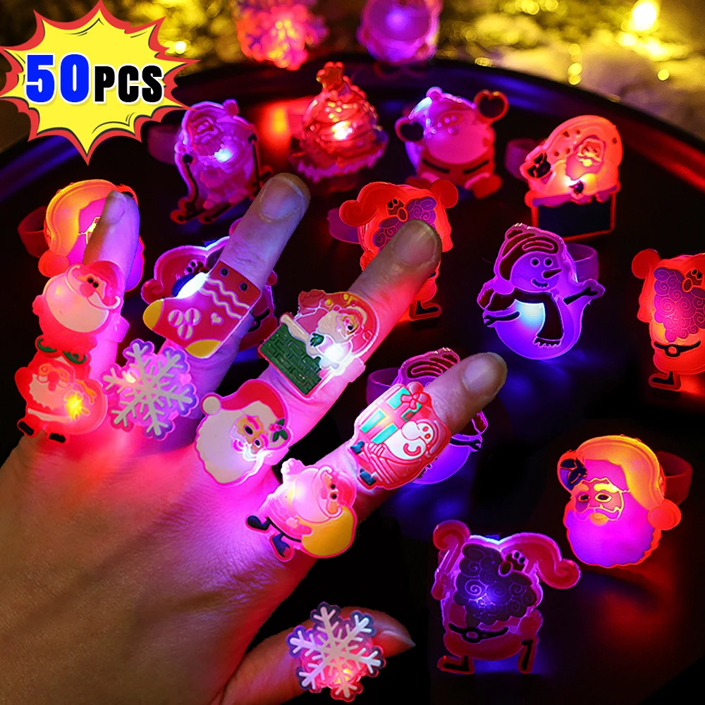 

LED Luminous Christmas Rings Creative Santa Claus Xmas Tree Light Up Toy New Year Kids Gifts Christmas Party Decoration Lighting