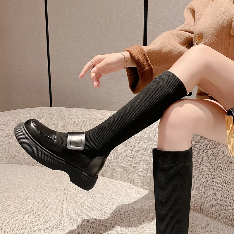 

Comfortable Thick Soled Casual Shoes Fashion Leg Length Elastic Boots New Waterproof Platform Women's Shoes British Cool Shoes