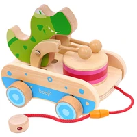 childrens hand drawn rope toy car drag car drum design rhythm walker baby toddler sports montessori educational wooden toys