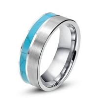 fashion 8mm men blue zircon stone inlaid tungsten wedding ring with brushed center steel ring men wedding band jewelry gift