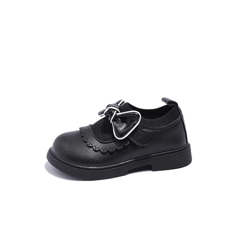 

CUZULLAA Весенняя детская элегантная повседневная обувь для девочек с бантом-бабочкой детская Нескользящая кожаная обувь на липучке для девочек размер 26-36