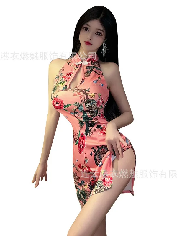 Мини-платье женское розовое с разрезом без рукавов D8WR