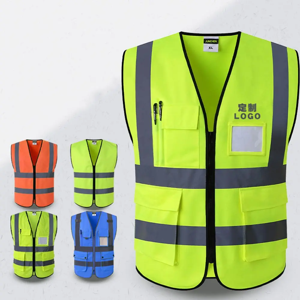 

Yellow Orange Jacket Safety Stripes Warning Vest Washable Security High Visibility Reflective With Pockets Safety Vest