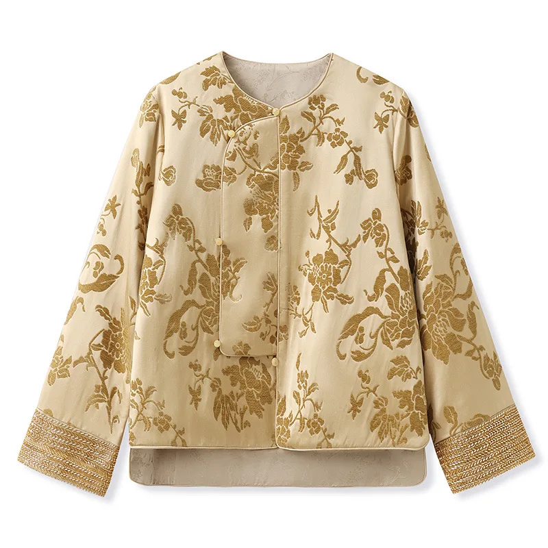 Высококачественная жаккардовая плетеная Женская куртка в китайском стиле