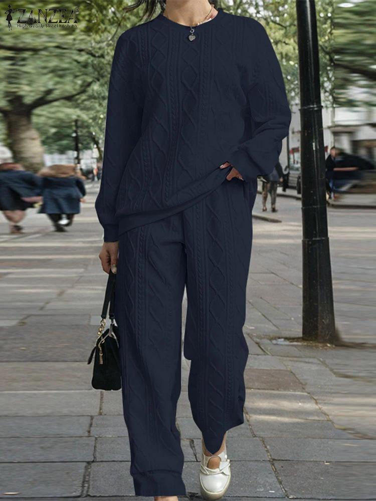 ZANZEA толстовка с длинными рукавами осень 2024 комплекты брюк однотонная уличная