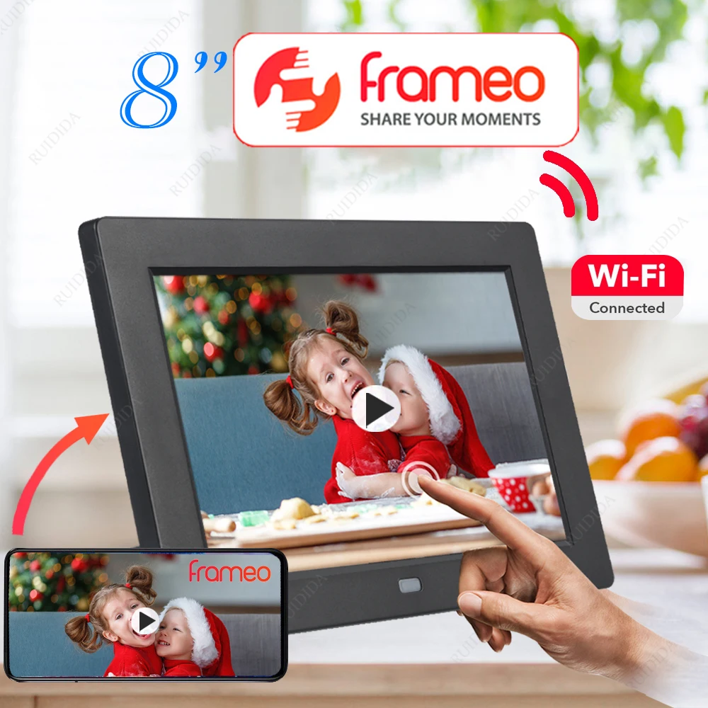 8" Electronic Album with Frameo APP Smart WiFi Photo Frame Digital Picture Frame 1280*800 IPS Touch-screen 16GB Storage for Gift