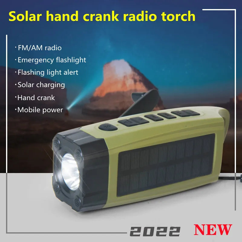 

Multifunctional Solar Hand-cranked FM/AM Radio, Outdoor LED Flashlight, Mobile Phone Emergency Power Bank, SOS Distress Alarm
