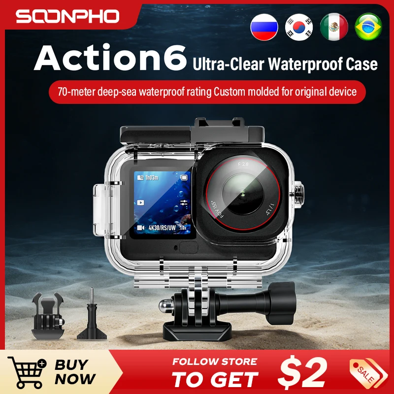 Фото SOONPHO 60 м магнитный водонепроницаемый чехол для DJI OSMO Action 5 Pro 4, 3, 60 м, корпус для подводного погружения, защитные аксессуары №1