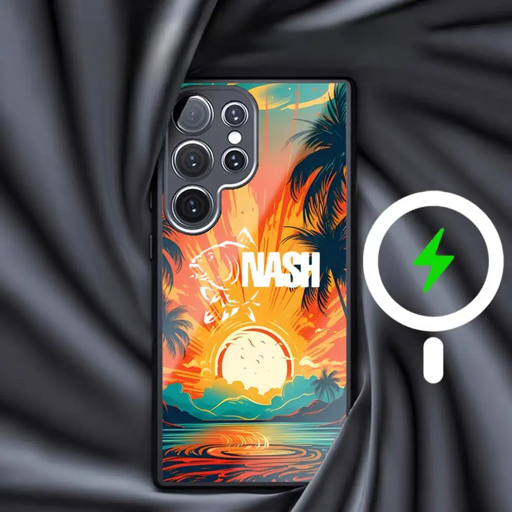 Фото Модный чехол для телефона N-nashES Fishing Brand для Samsung S26 S25 S24 S23 S22 S21 S20 Plus Ultra Fold A, стеклянный магнитный чехол №2