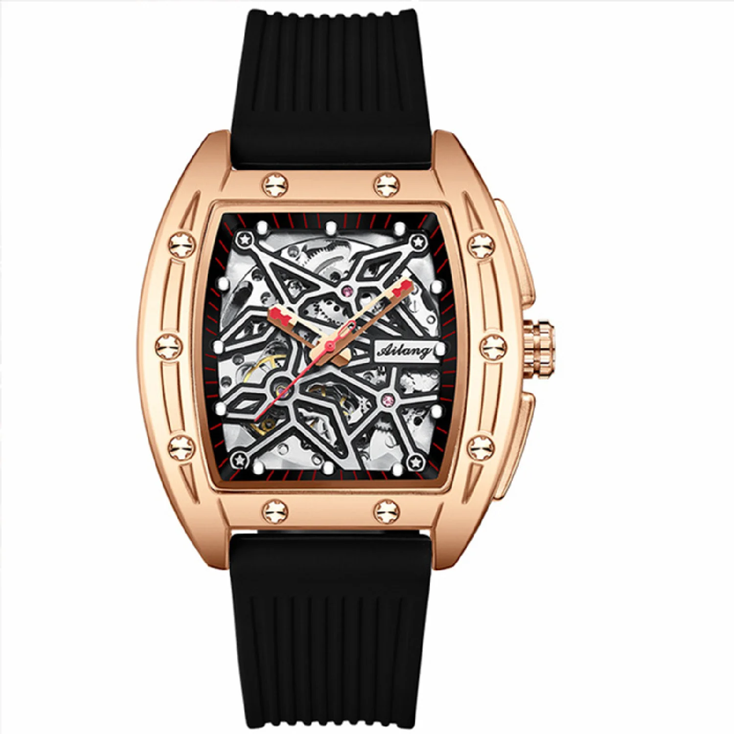 

AILANG New Men Luxury Rose Gold Case Personality Watches Automatic Hollow Waterproof Luminous Men's Mechanical Watches Steampun