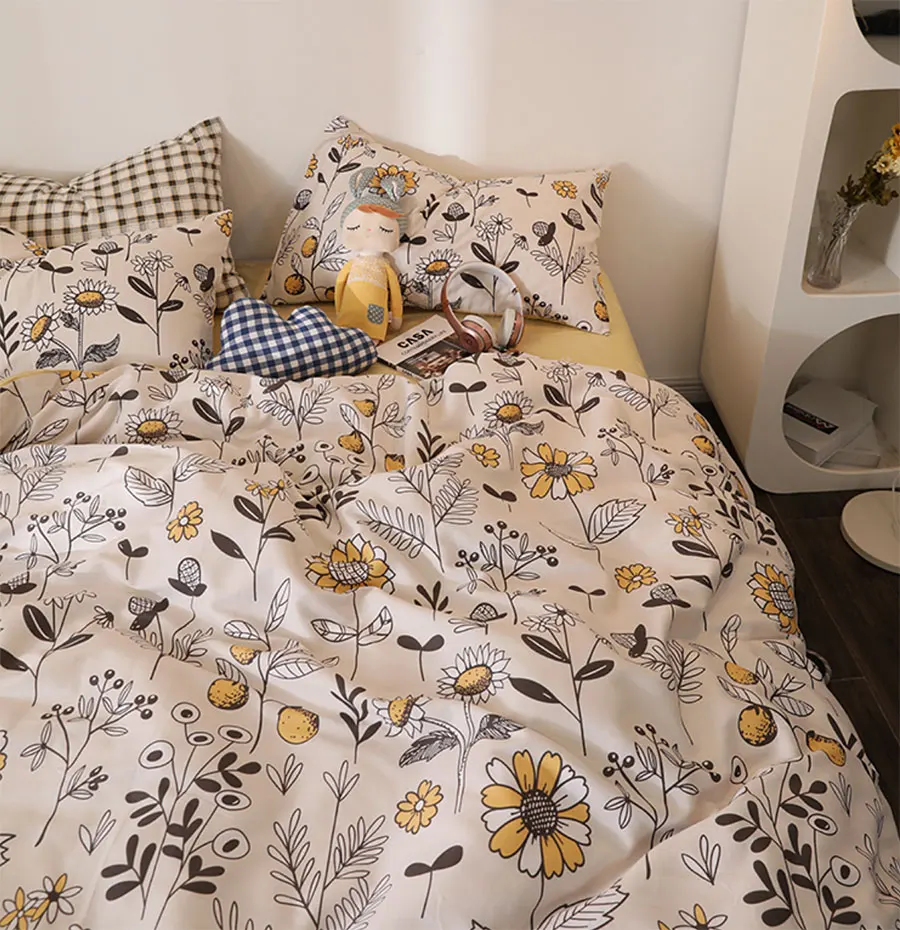 

Nordic design pastoral flower bedding set,fashion floral cotton twin full queen home textile flat sheet pillow case duvet cover