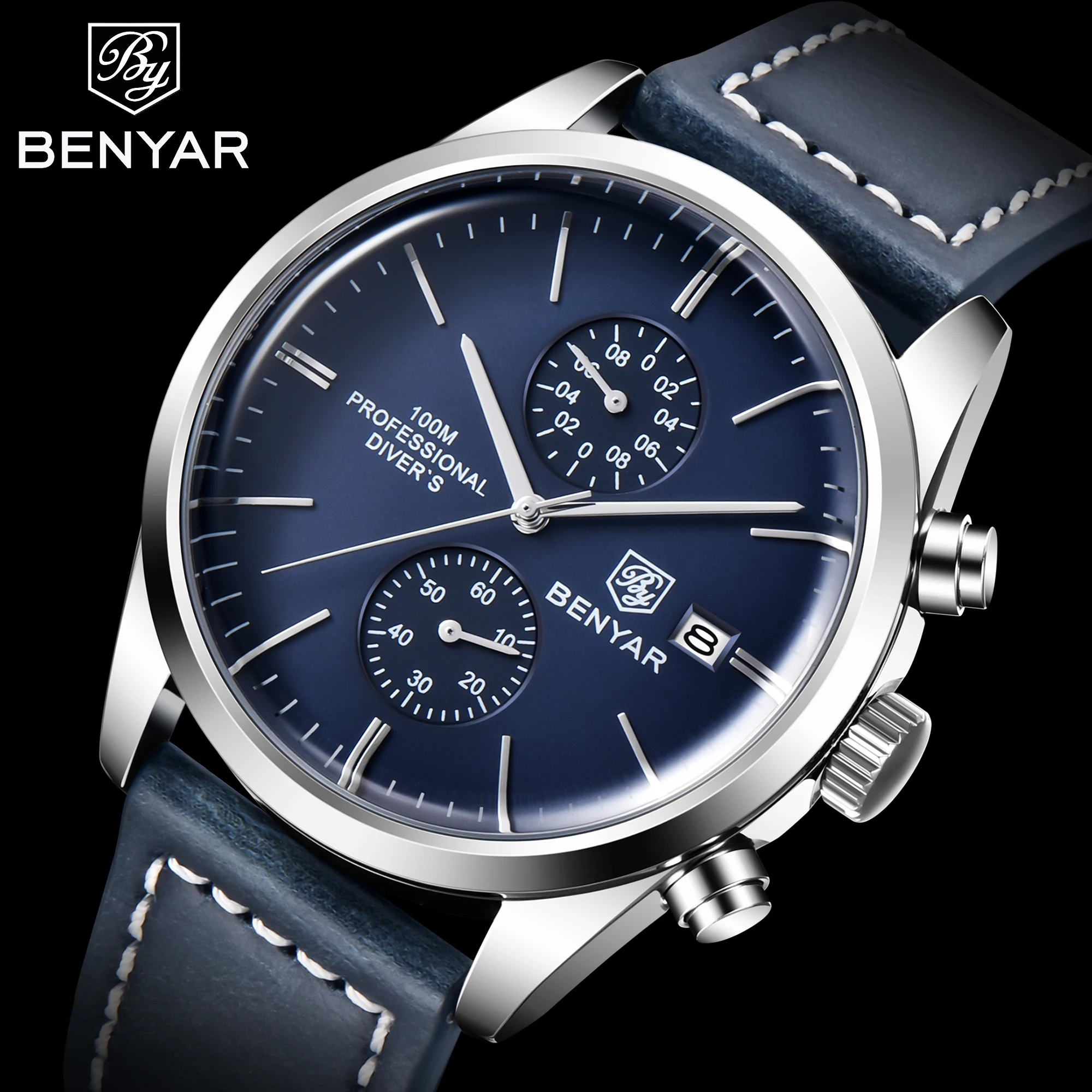 

2022 neue BENYAR Leder Männer Quarz Armbanduhren Luxus Marke 100M Wasserdicht Männer Uhr Militär Sport Chronograph Uhr für Männe