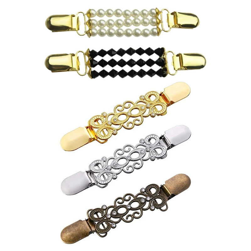 

2 Pcs Sweater Vest Clips-Fake Pearl Black Dress & 3 Pcs Retro Sweater Collar Clips Cardigan Clip Dresses Shawl Clip