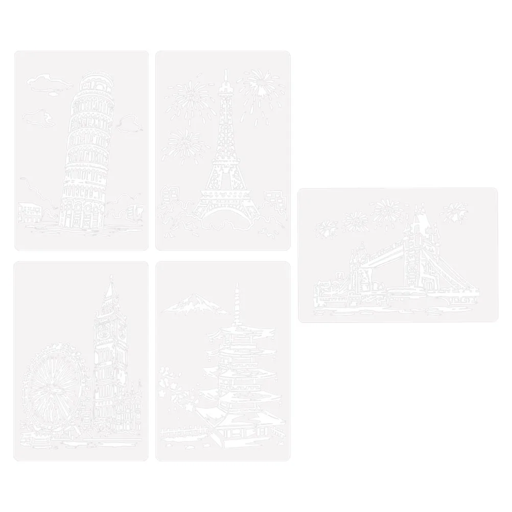 

5 Pcs Models Architectural Painting Stencils Hollow Pattern DIY Templates Out Plastic Wall Decor