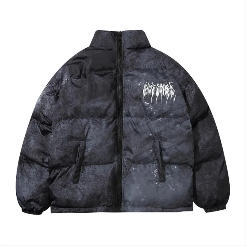 Men Hip Hop Winter Warm Down Jacket Parka Cotton Harajuku Outwear Couple Oversize Padded Bomber Jackets Graffiti Coat Streetwear
