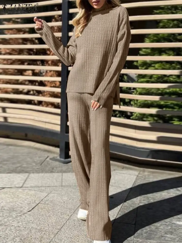 

Vintage Matching Sets ZANZEA Elegant Long Sleeve Top Elastic Waist Pant Sets Women Casual Loose Suits 2PCS Tracksuits Oversized