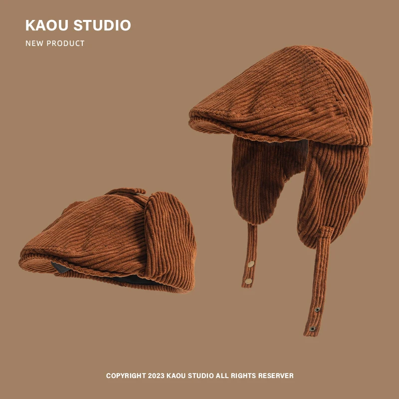 Ретро японская вельветовая теплая передняя шапка женская зимняя вогнутая форма