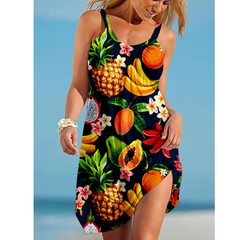 

Tropical Fruit Sleeveless Dress Women Fashion Summer Strap Beach Dress Bohemian Sleeveles Party Y2k Dresses Elegant Sundress Hem