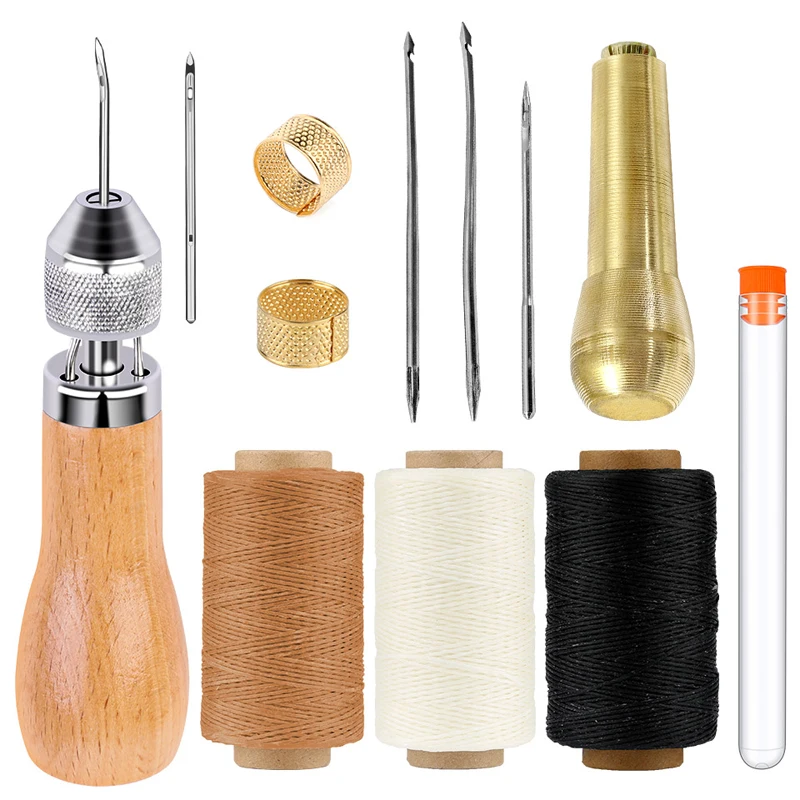 LMDZ Copper Handle Awl Sewing Set Leather Canvas Shoes Repair Tool Hand Stitching Leather Craft Sewing Needle  Stitching Tool