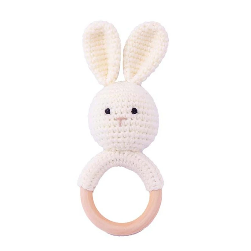 

D7WF Bunny Baby with Scarf/Wood Baby Rattle/Newborn Dummy Clip for Boys Girls