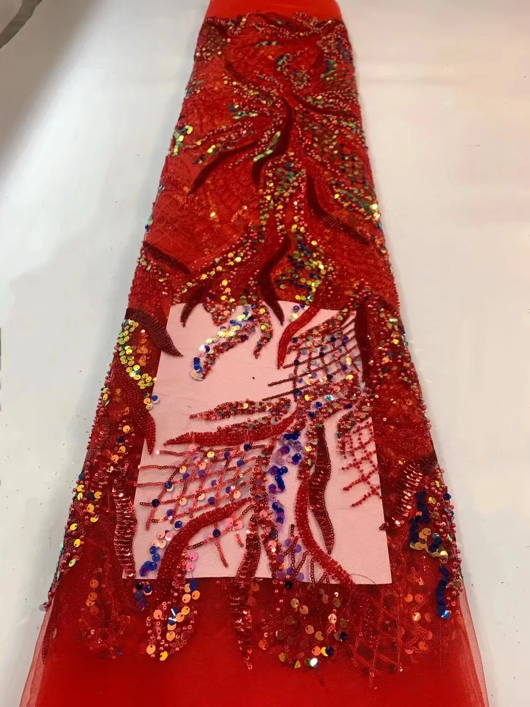 

Luxurious Sequence Lace Fabrics Nigeria Mesh Lace Embroidery African Lace Fabric With Sequins 3D Beaded Material For Wedding