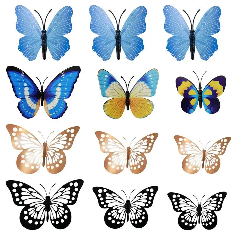 

3D Colorful Butterflies Wall Decor 12 Pcs Cake Toppers Party Decorations Stickers Brighten Up Offices Bedroom Room