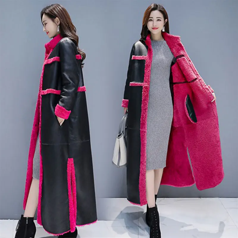 

Женское пальто из меха ягненка, новинка 2022, зимний Тренч, Свободное длинное меховое пальто, двухсторонняя замшевая куртка с мехом, пальто из ...