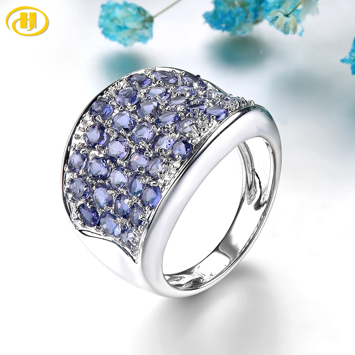 

Stock Clearance Natural Iolite Sterling Silver Rings S925 Women Jewelrys 3.6 Carats Genuine Gemstone Exquisite Style