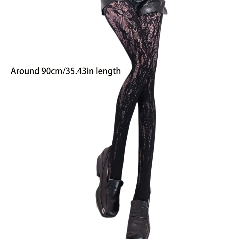 Style Sexy Erotic Lingerie Stockings Women Tight-High Pantyhose High Waist Lace Hollow Rose Flower Fishnet Tights