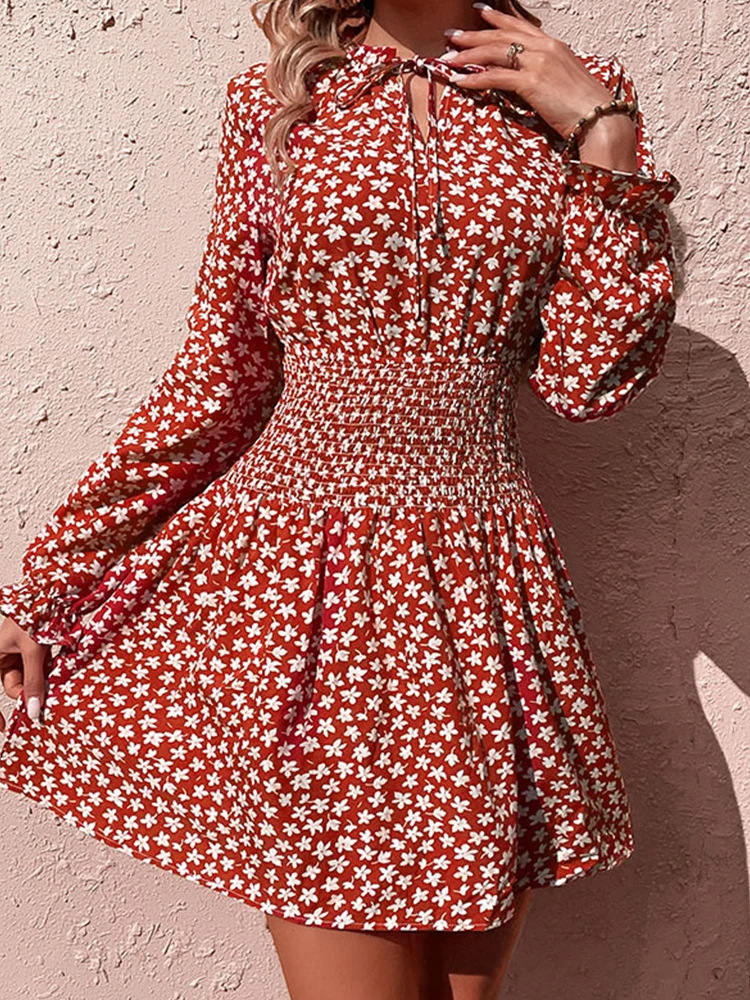 

Женское платье-трапеция с V-образным вырезом и длинным рукавом