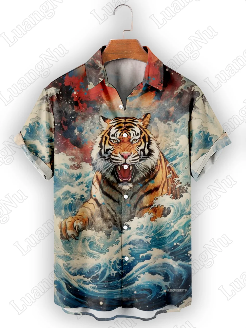 

2023 New Summer Men's Shirts Tiger Print Causal Beach Party Camisa Para Hombre Clothing High Quality Short Sleeve Tops Plus Size