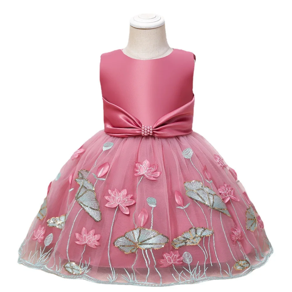 Girls Embroidered Vest Princess Baby First Birthday Evening Dress Skirt Christmas Party Wear Bowknot Net Yarn Multicolor Clothes