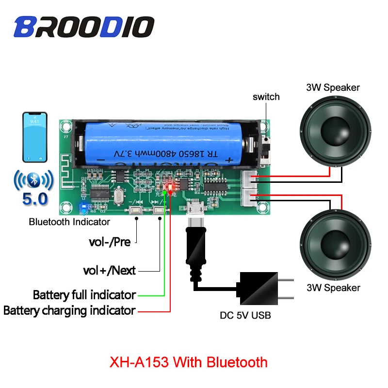 

Amplifier audio Board Lithium Battery Holder Can Charged Dual Channel 2*3*5W PAM8403 Stereo Class D amplificador DIY TF Card
