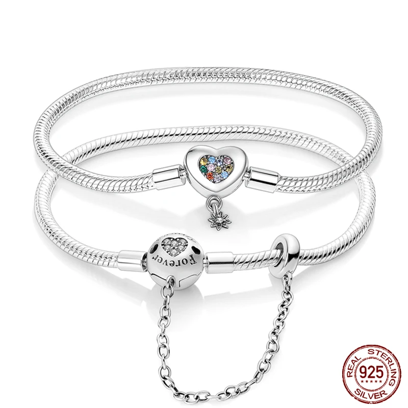 

925 Sterling Silver Bracelet Moments Sparkle Heart-shaped Suitable for Snake Chain Bracelet DIY Beads for Gift Women