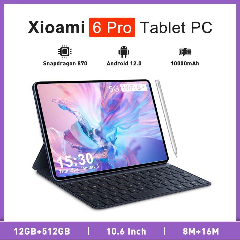 Новинка 2023, планшетофон, Android 12,0, Pad 6 Pro, 12 Гб + 512 ГБ, Snapdragon 870, планшетные ПК, телефон с двумя SIM-картами или Wi-Fi, HD, 4K, Mi