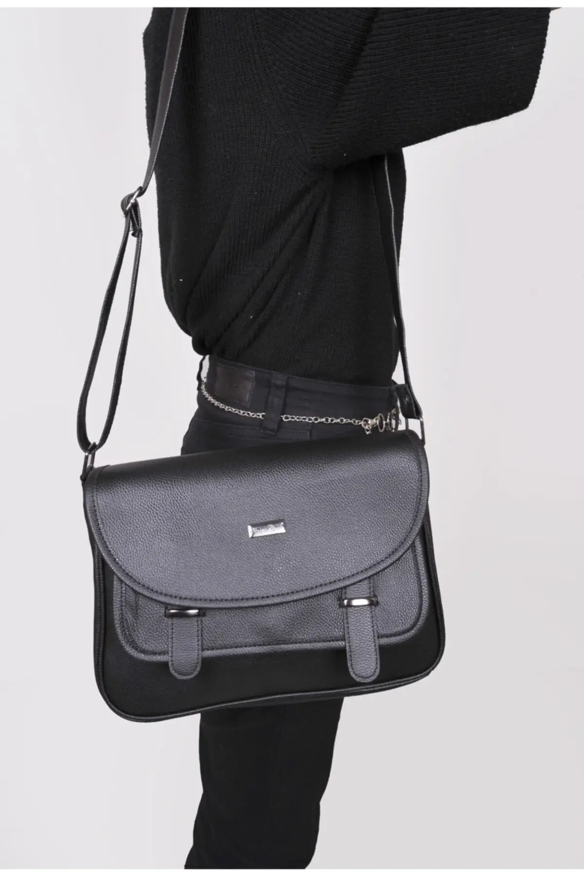 Women Black Color Flap Faux Leather Shoulder Bag 2021 Fashion Stylish Remarkable Convenient Spring Summer Design