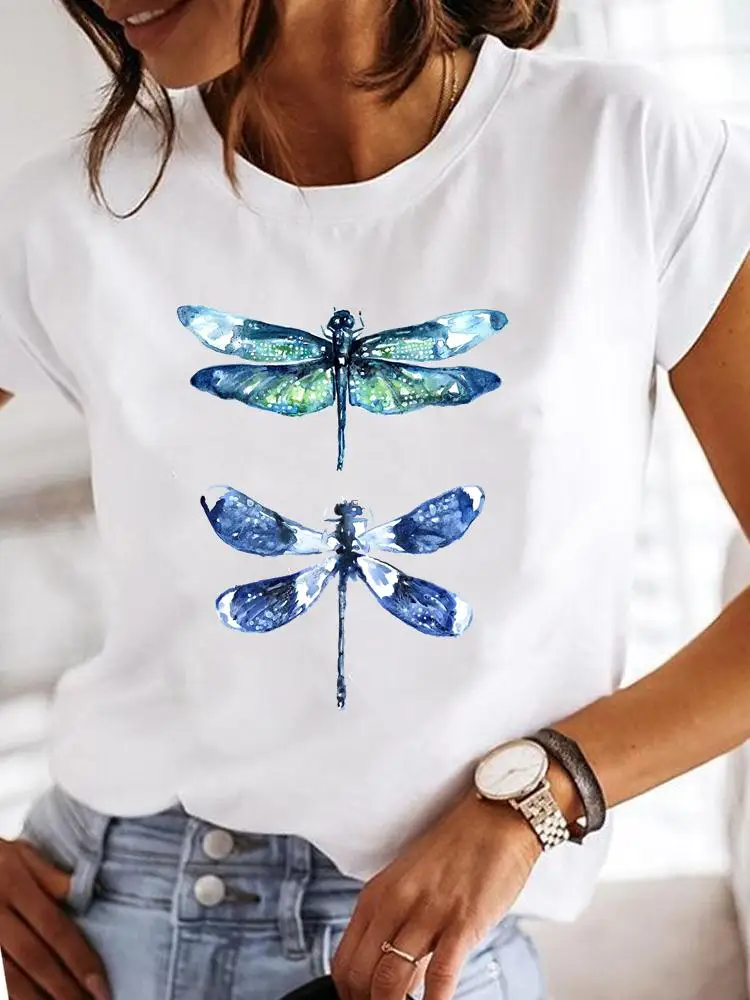 

Женская футболка с рисунком одуванчика и стрекозы WVIOCE, модная женская футболка с коротким рукавом и графическим принтом 90-х, летняя повседн...