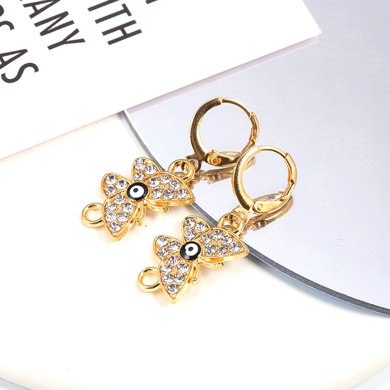 15Pcs 13*21MM Delicate Shiny Rhinestone With Evil Eye Charms Connectors For Women Jewelry Earrings Necklace Making Accessories