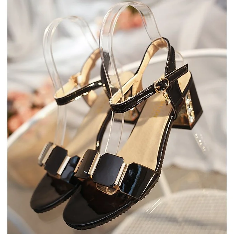 

Fashion Open Toe Women Chunky Heels Casual Womens Sandals Black White All-match Female Pumps Fashion Classic Elegant Sandals