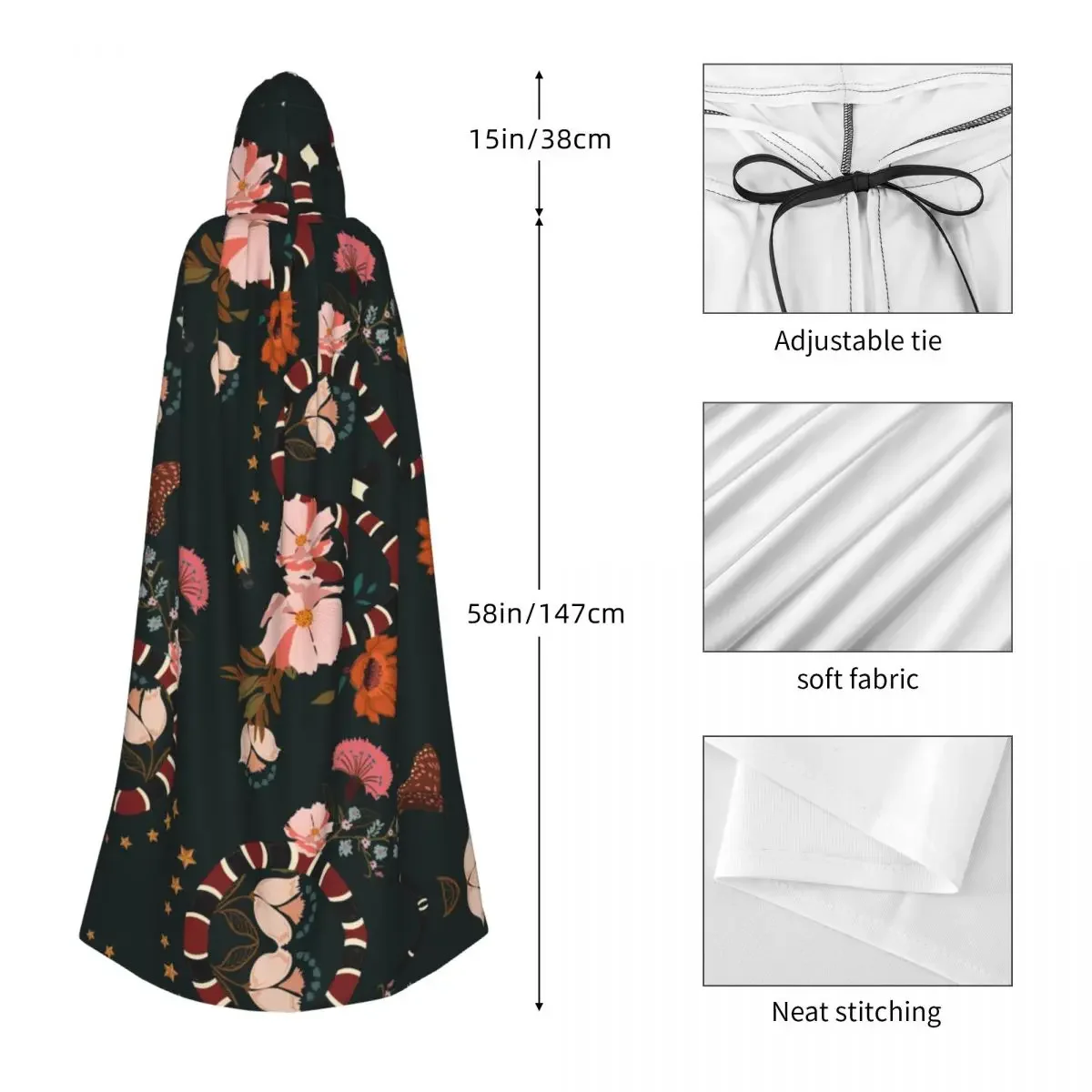 Женское длинное платье-змея с капюшоном и цветочным принтом