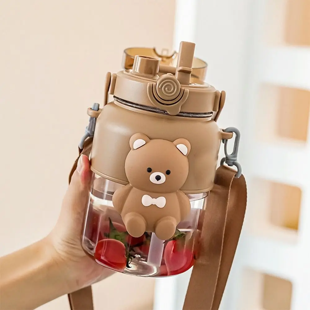 Kawaii With Straw Portable Water Cup With Strap Student Cup 