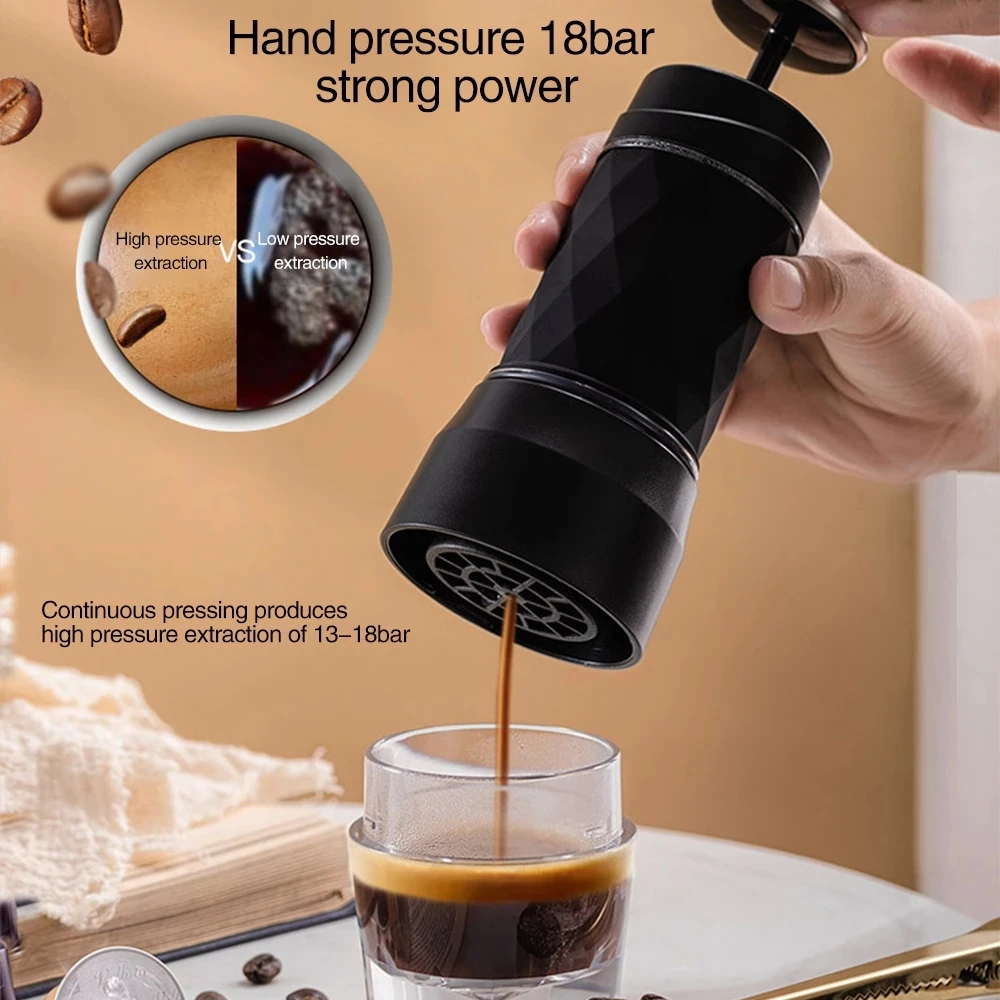 Portable Manual Espresso Coffee Machine 18bar Washable Coffee Capsule Machine for Outdoor Trekking Business Home Appliance Cafe