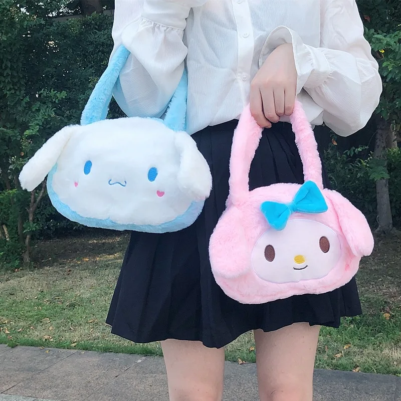 

Sanrio Hello Kittty Kawaii Purses and Handbags Plush Bags for Women Cute Cinnamon Dog My Melody Shoulder Phone Bag for Ladies