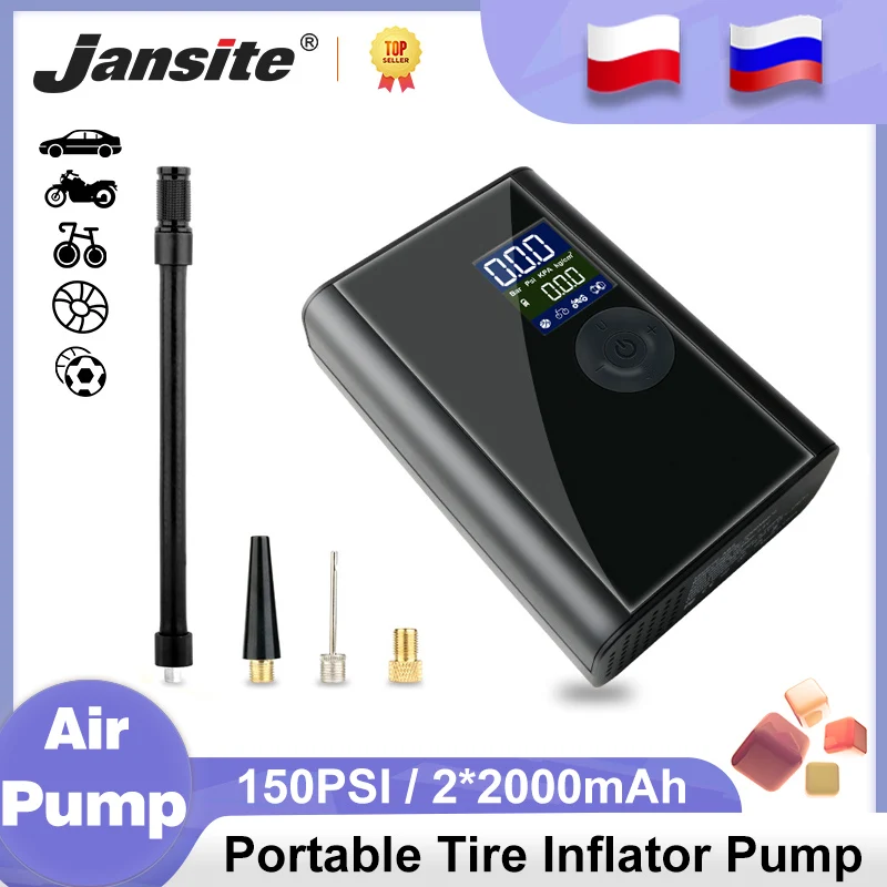 Jansite Car Air Compressor Portable Wireless Pump 4000mAh Battery LCD Digital Auto Electric Pumping For Motorcycle Balloon Boat