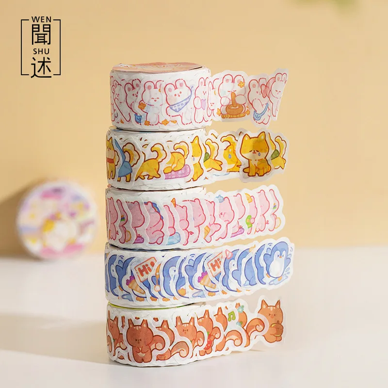 

100 Pcs Washi Tape Sticker Kawaii Cloud Zoo Masking Cute Cat Penguin Decorative Adhesive Tapes Decora Diy Scrapbooking Label